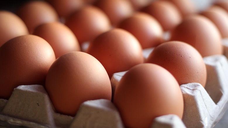 Tray of brown eggs