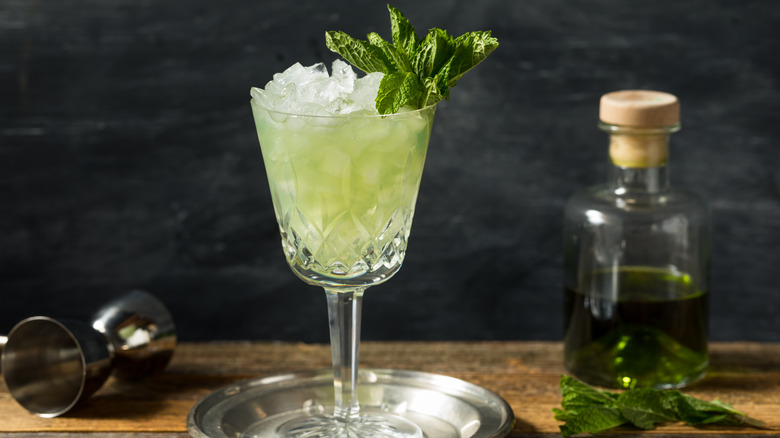 A glass of absinthe cocktail