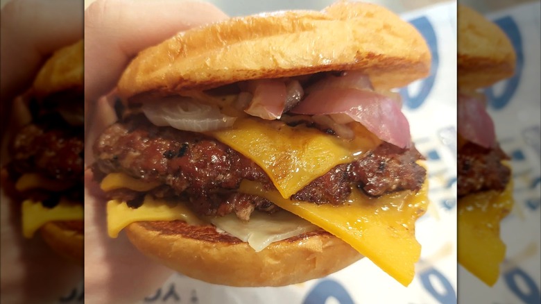 Culver's burger with grilled onions.