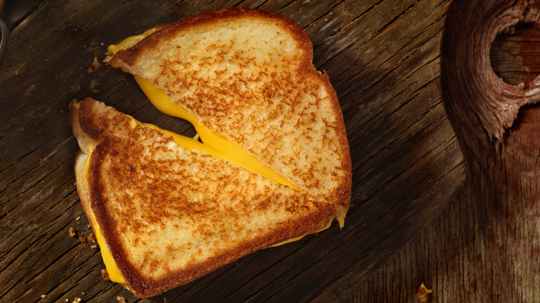 Grilled cheese sliced diagonally