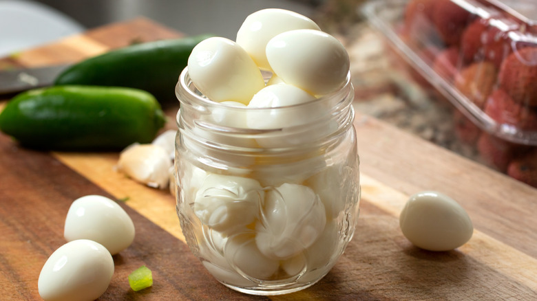 Hard-boiled eggs in Mason jar