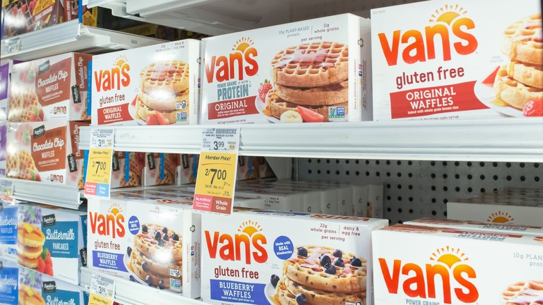 Van's waffles on grocery shelf