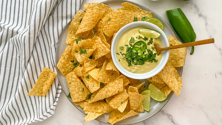 dip with chips on plate