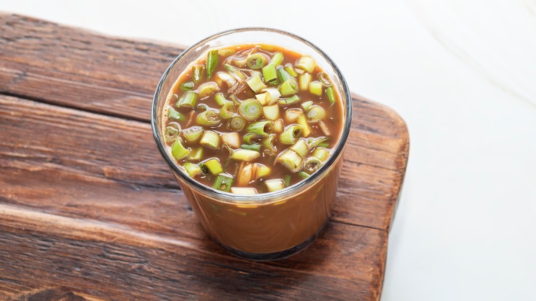 Spring onion latte coffee with green scallions