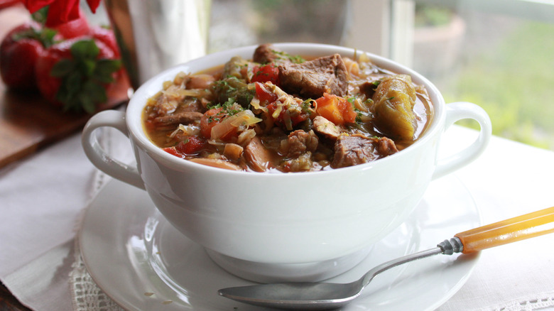 Kentucky burgoo stew with meat and vegetables