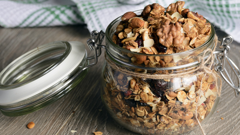 trail mix in glass jar
