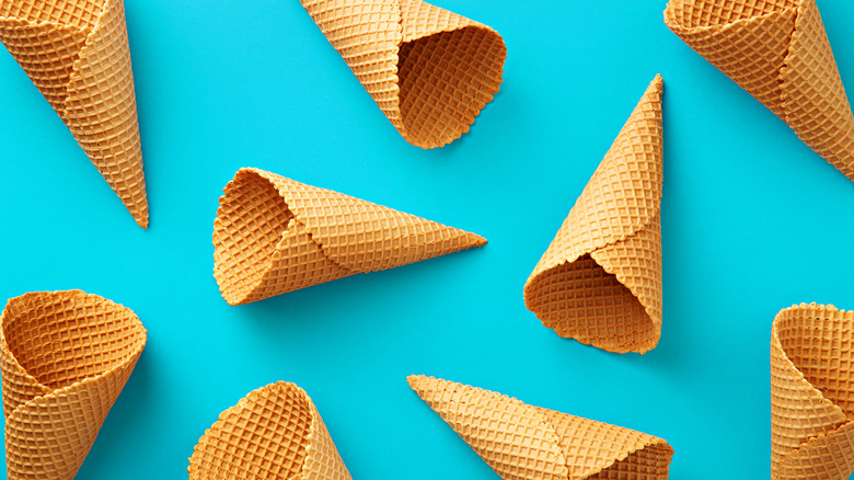 waffle cones on blue background