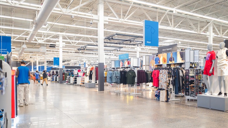 The clothing department of a Walmart superstore in United States