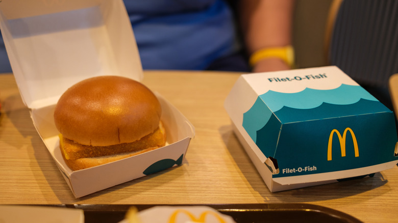 Two boxes of Filet-O-Fish; one of them is opened to show the sandwich.