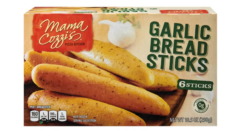 Aldi's Mama Cozzi Garlic Breadsticks box from the Aldi webstoe.