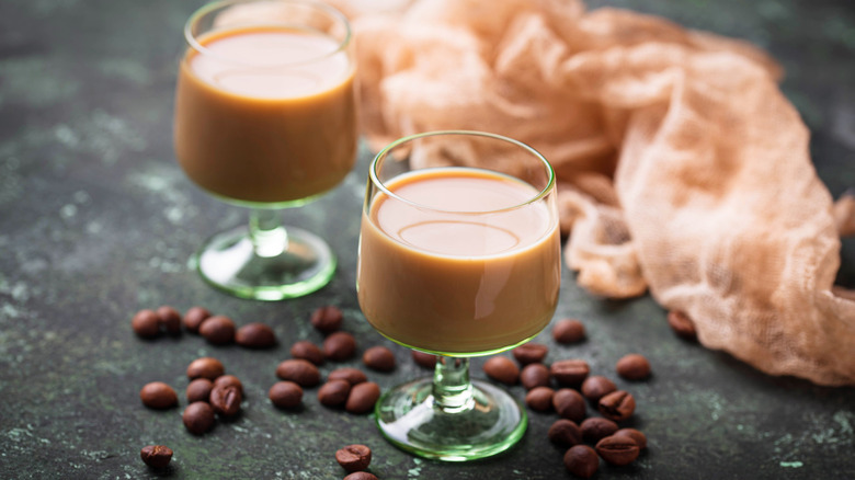Glasses of creamy coffee liqueur.
