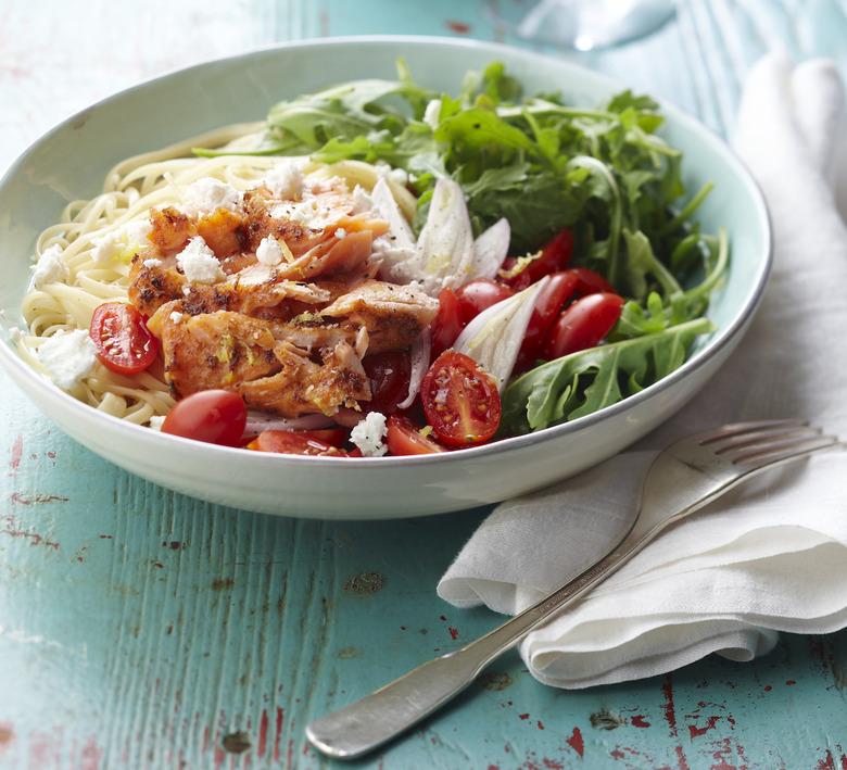 Warm Salmon and Arugula Pasta Salad