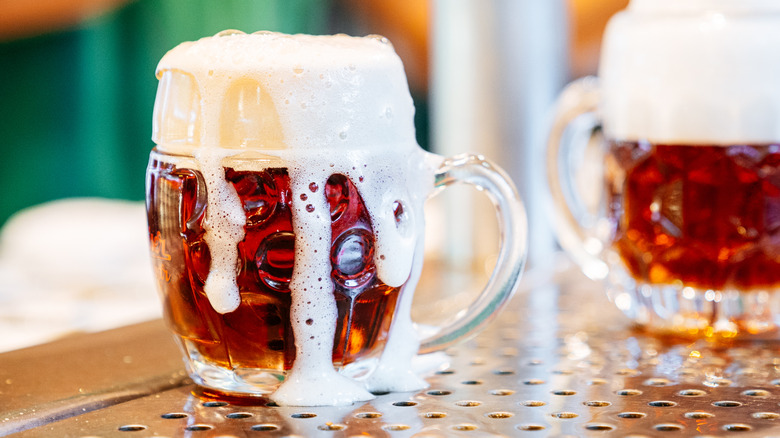 Amber beer in a traditional German pint mug