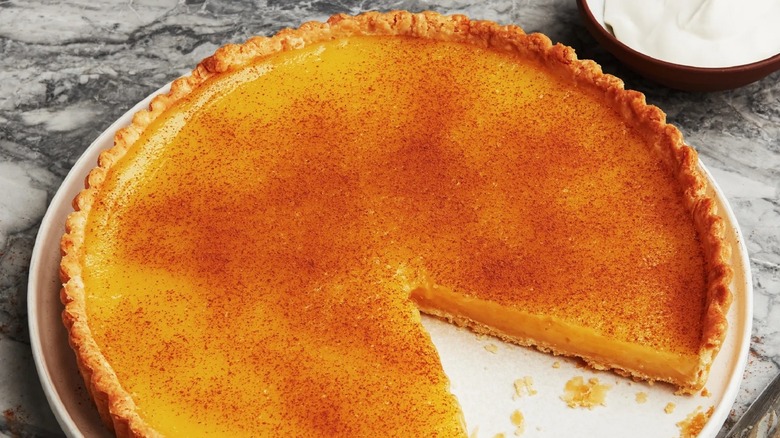 Water pie with one slice removed