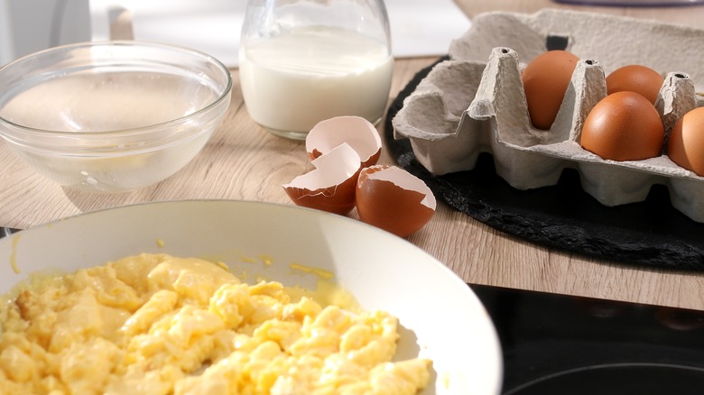cracked and scrambled eggs