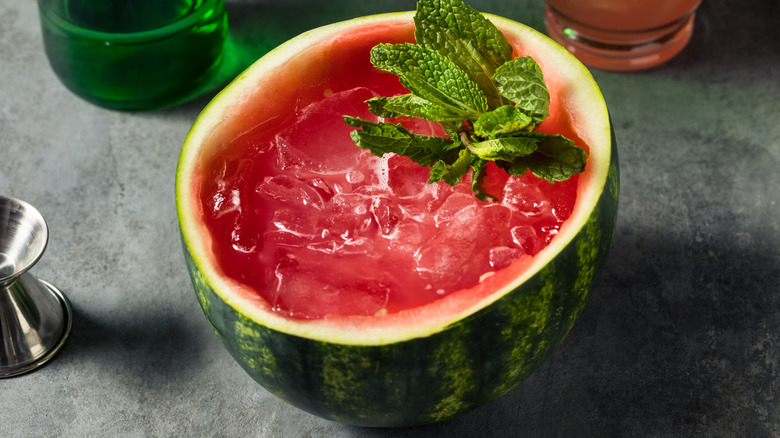soju and watermelon cocktail in a watermelon