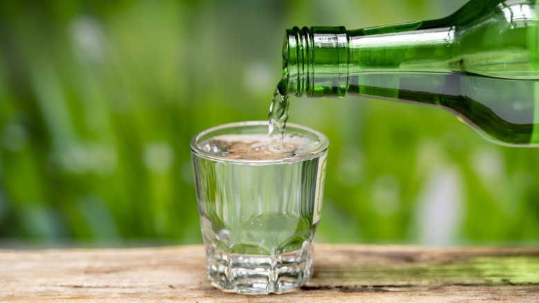 soju being poured into a shot glass