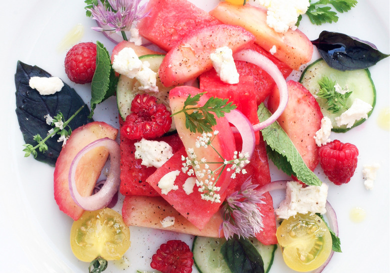 Watermelon And White Peach Salad With Chèvre
