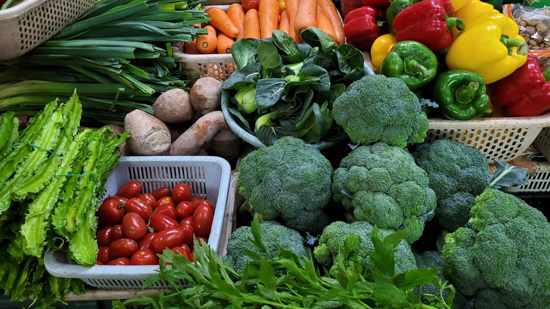 assortment of vegetables in baskets