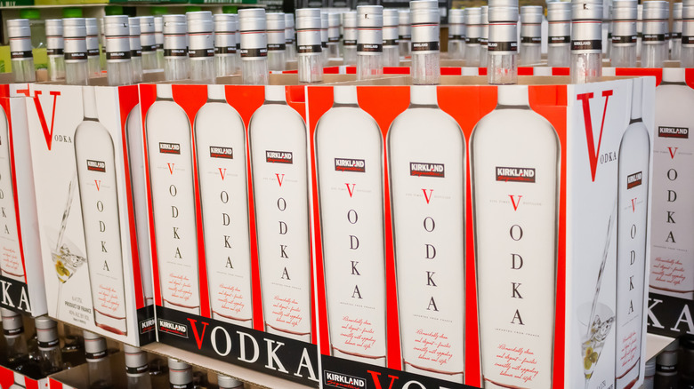 Kirkland Signature Vodka on display at a Costco warehouse