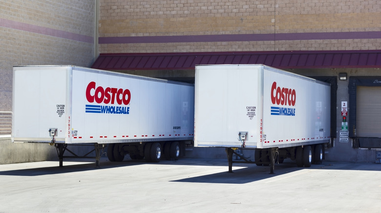 Costco semi-trucks at a warehouse loading dock
