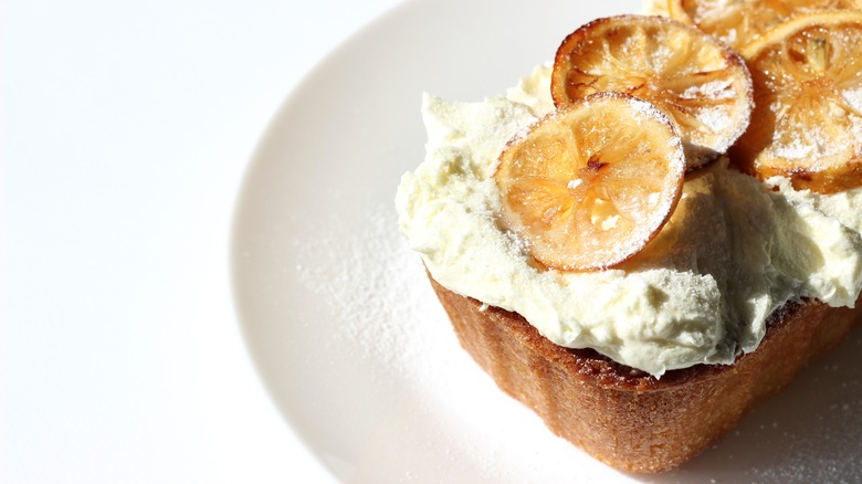 cake with caramelized and candied lemons