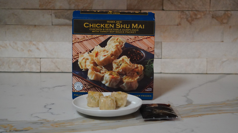 Trader Joe's Chicken Shu Mai on a marble countertop.