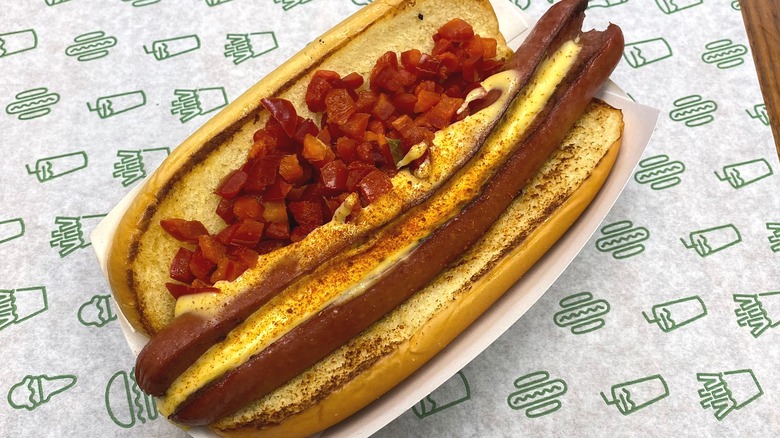 Shake Shack pepper cheese hot dog
