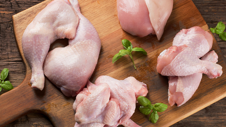 chicken cuts on cutting board