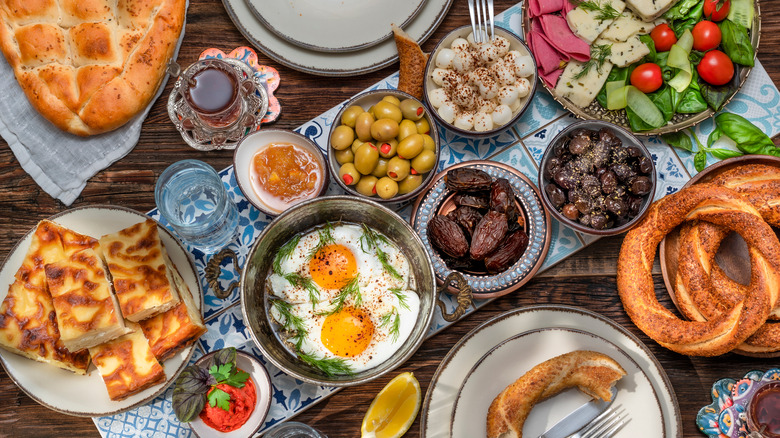 A Turkish breakfast spread