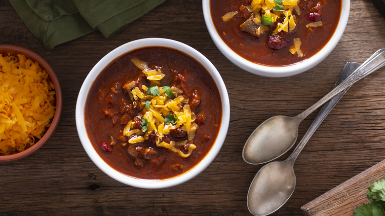 bowl of chili with corn chips