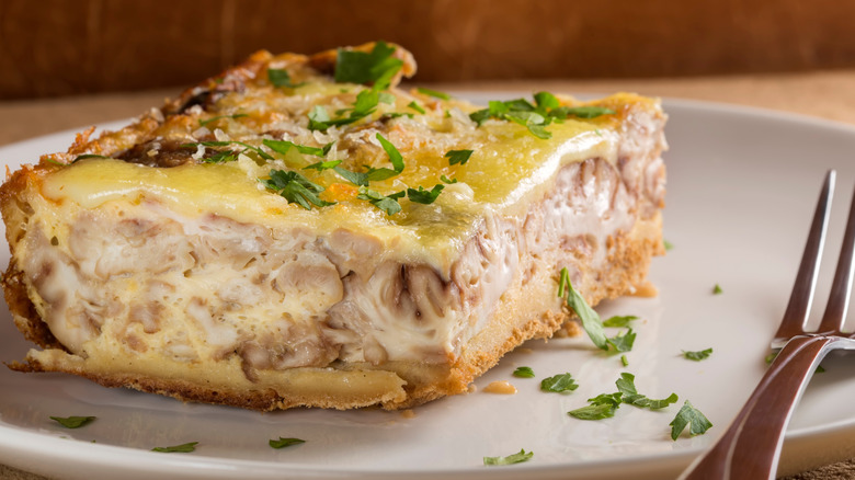 Pork brain pudding on a plate