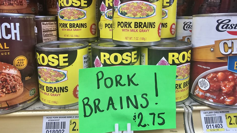 Pork brains for sale on a store shelf