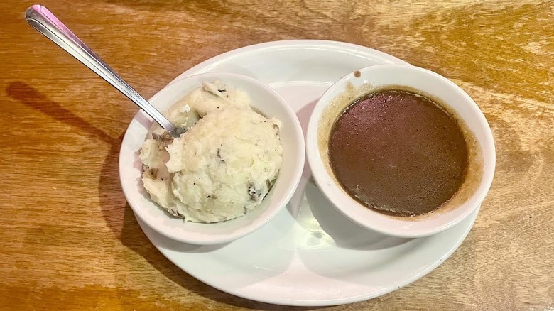 Texas Roadhouse's Mashed Potatoes with side of brown gravy