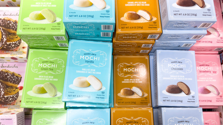 Boxes of mochi ice cream sold at Trader Joe's.