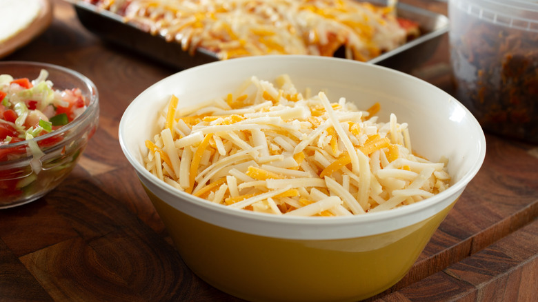 A cheese blend in a bowl.