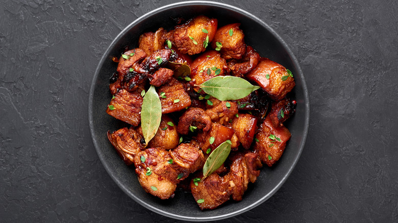 Adobo chicken with bay leaves