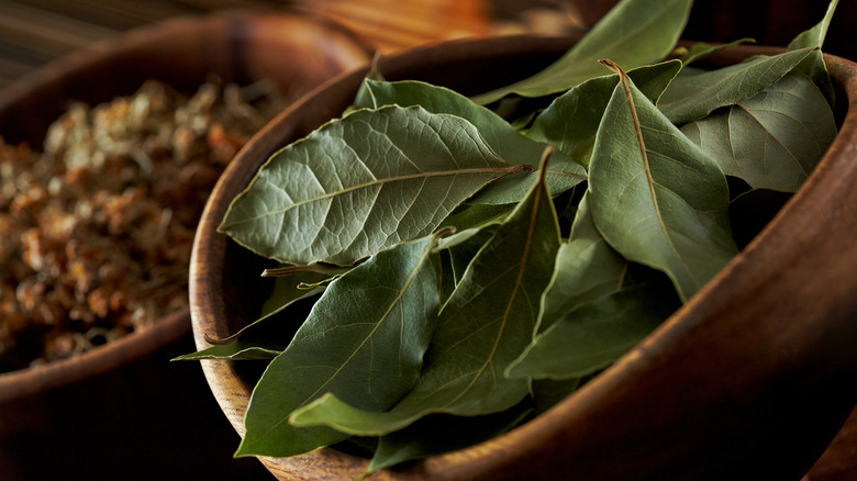 dried bay leaves in a bowl