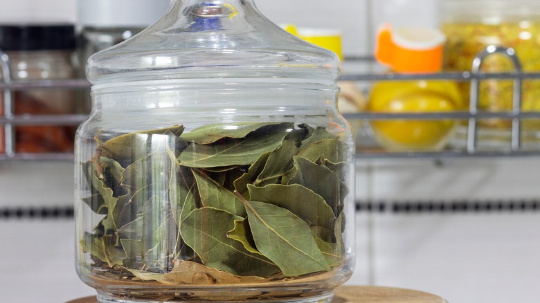 Bay leaves in a jar