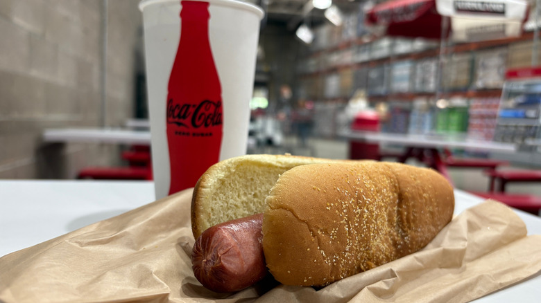 A Costco hot dog and soda.