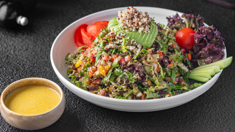 Salad with dressing on the side.