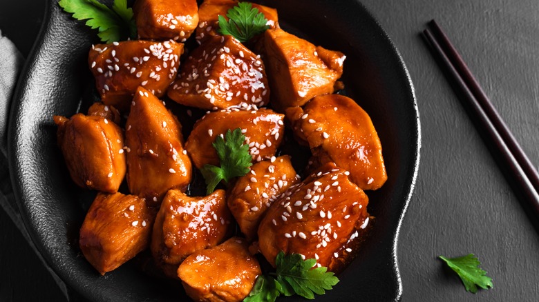 A plate of teriyaki chicken