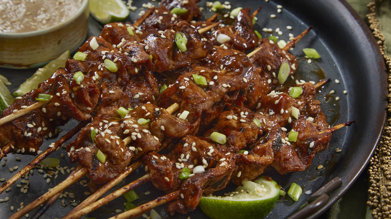 Teriyaki pork skewers