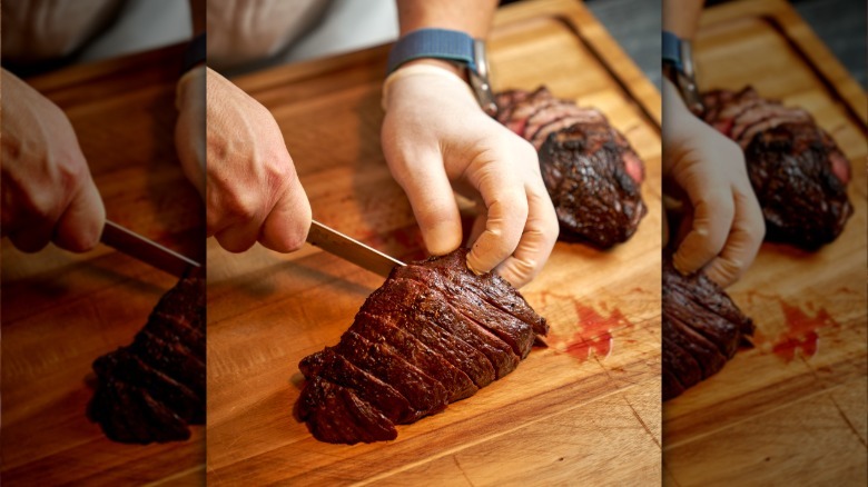 Chef slicing grilled picanha steak