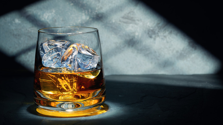 amber Scotch whiskey on rocks
