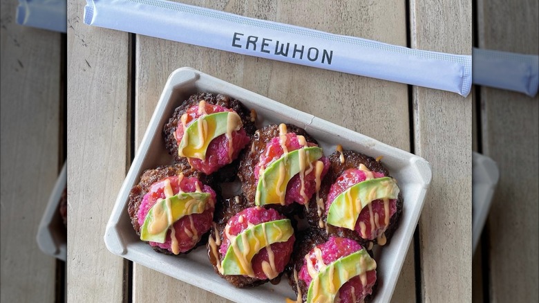 A plate of Finneato Fysh Foods-topped sushi