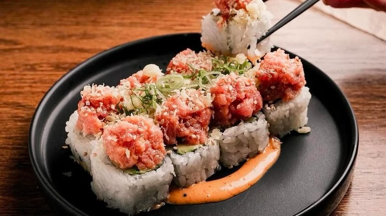 A plate of Finneato Fysh Foods-topped sushi