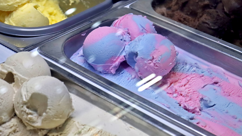 various colorful ice creams in a freezer
