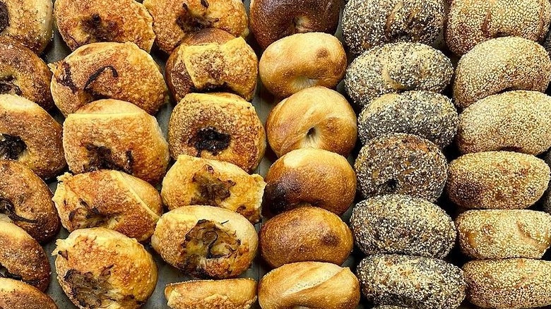 Bialys and bagels in a tray