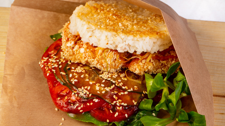 Crispy rice chicken sandwich